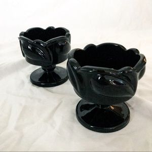 2 BLACK AMETHYST CANDLE HOLDERS | VTG